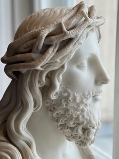 Vintage Marble Bust, Ecce Homo, Christ with Crown of Thorns 