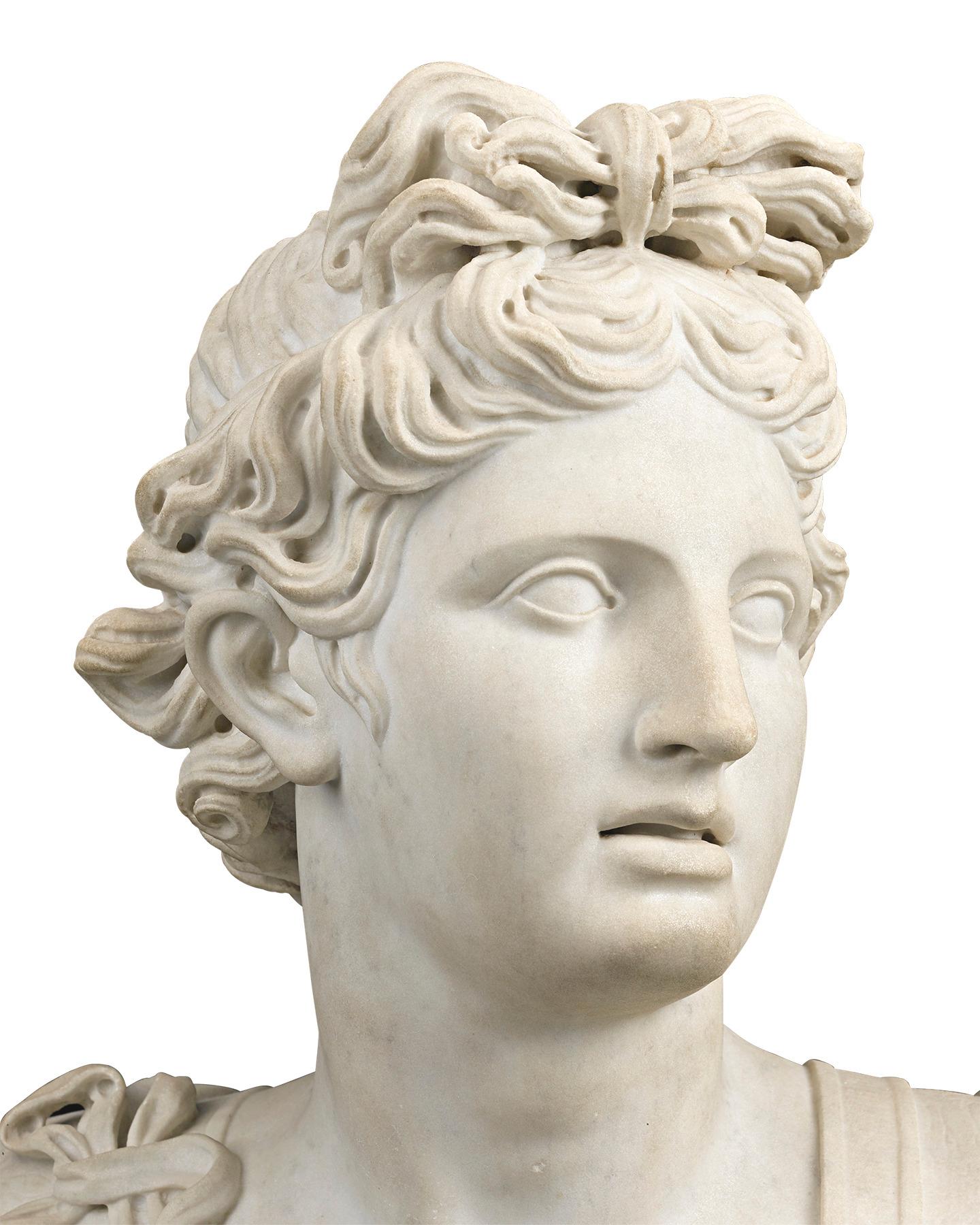 Marble Bust of Apollo - Beige Figurative Sculpture by Unknown