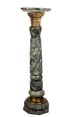 Marble Column Pedestal With Bronze Acanthus Capital - Green Louis XV Style (2/2)