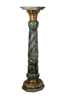 MARBLE COLUMN PEDESTAL WITH BRONZE ACANTHUS CAPITAL - Green Louis XV Style