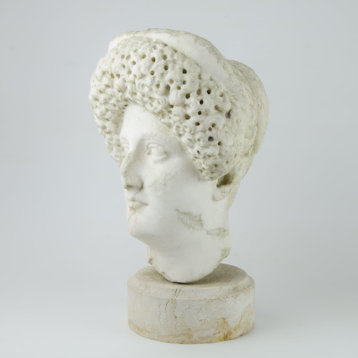 Marble head of Roman Empress Domitia Longina - Sculpture by Unknown