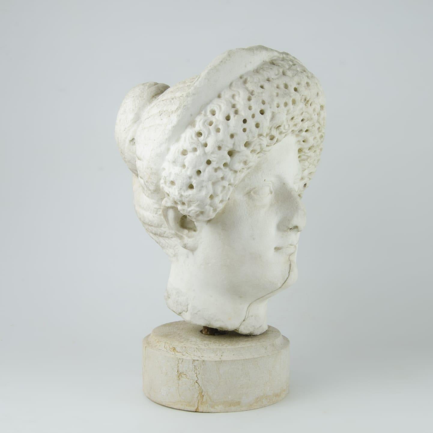 Marble head of Roman Empress Domitia Longina - Gray Figurative Sculpture by Unknown