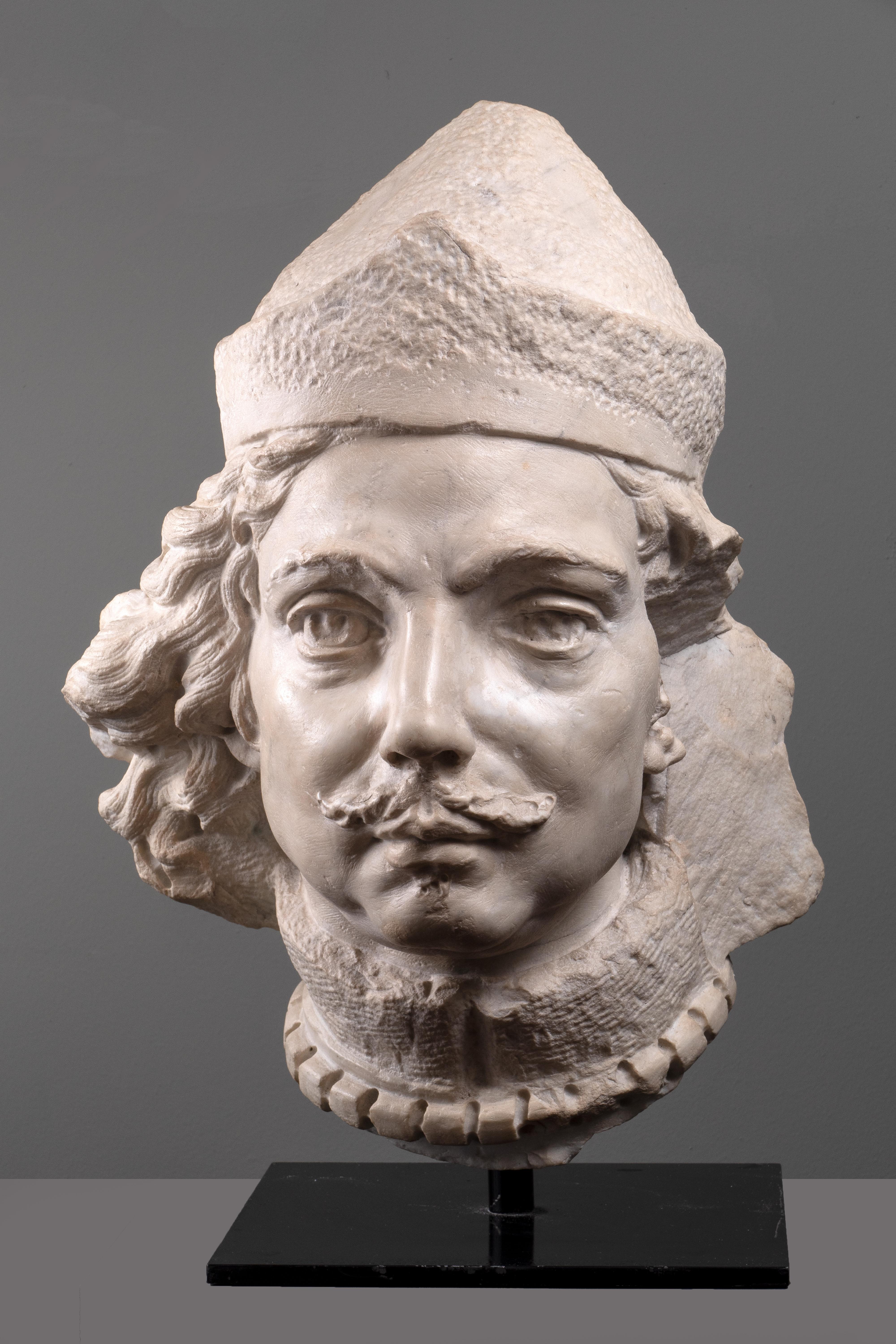 MARBLE PORTRAIT HEAD OF VENETIAN DOGE, Italy, 18th Century - Gray Figurative Sculpture by Unknown