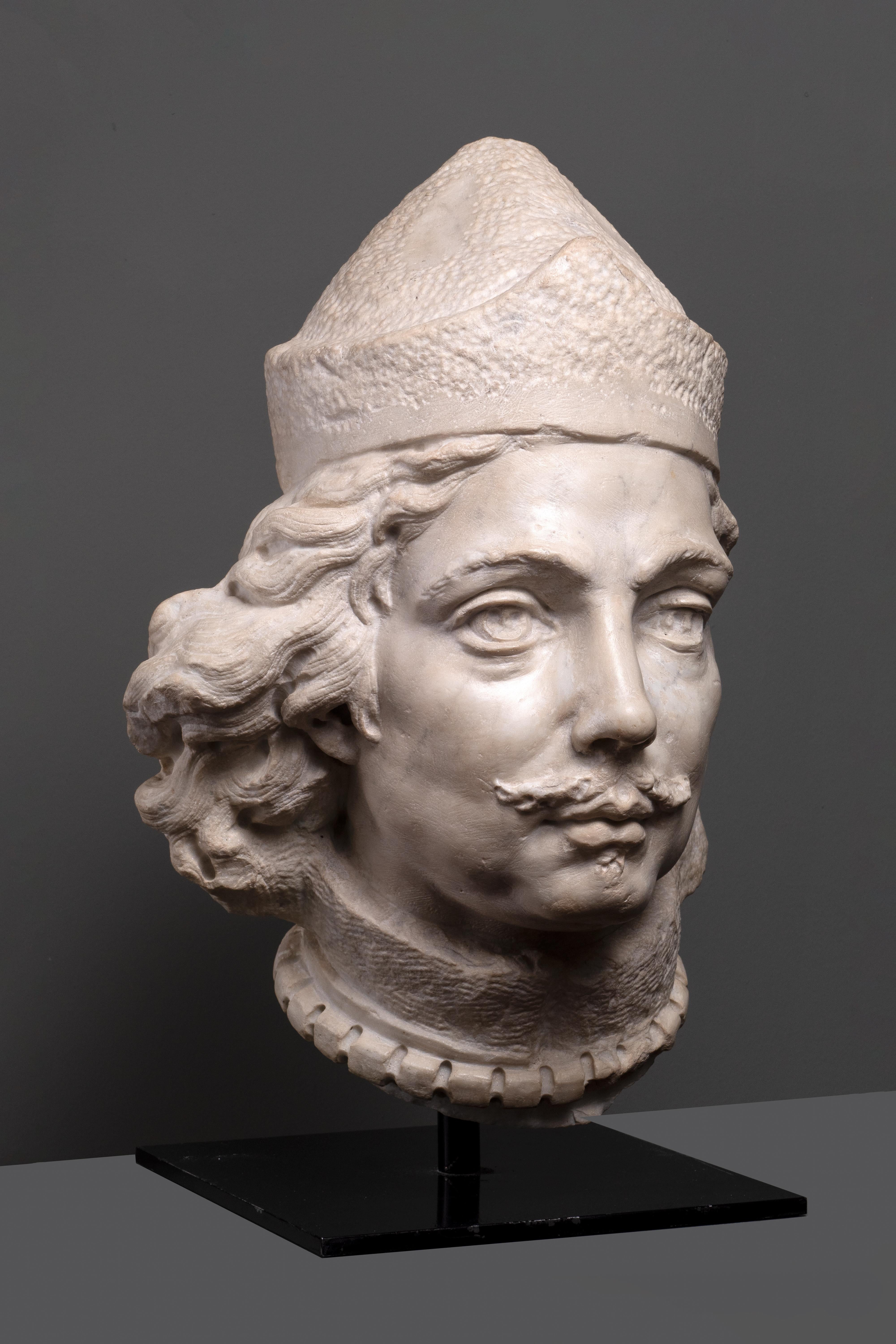 MARBLE PORTRAIT HEAD OF VENETIAN DOGE, Italy, 18th Century For Sale 1