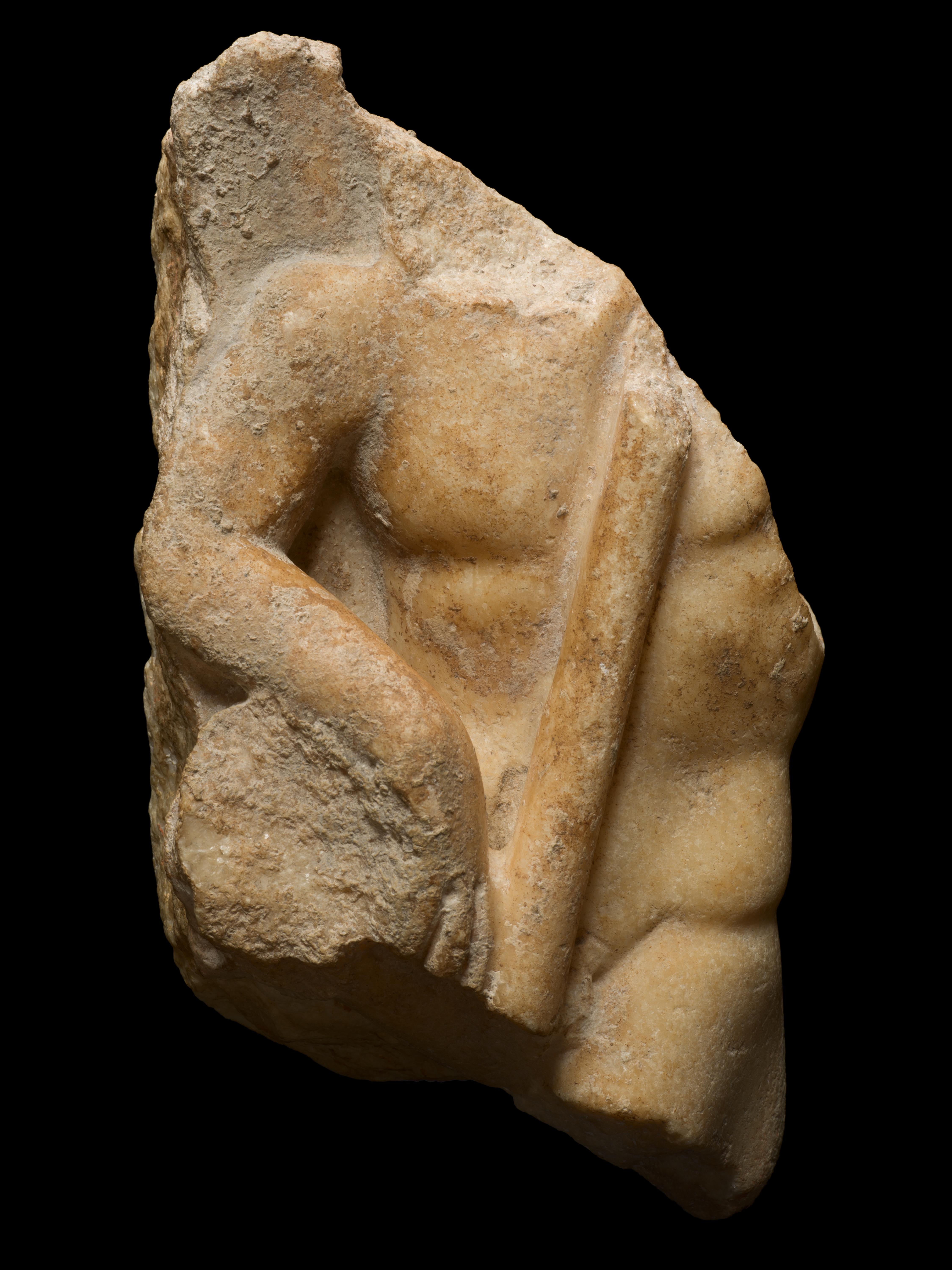 ANCIENT ROMAN MARBLE RELIEF OF A MALE TORSO, ROME, 2ND/3RD CENTURY AD - Sculpture by Unknown