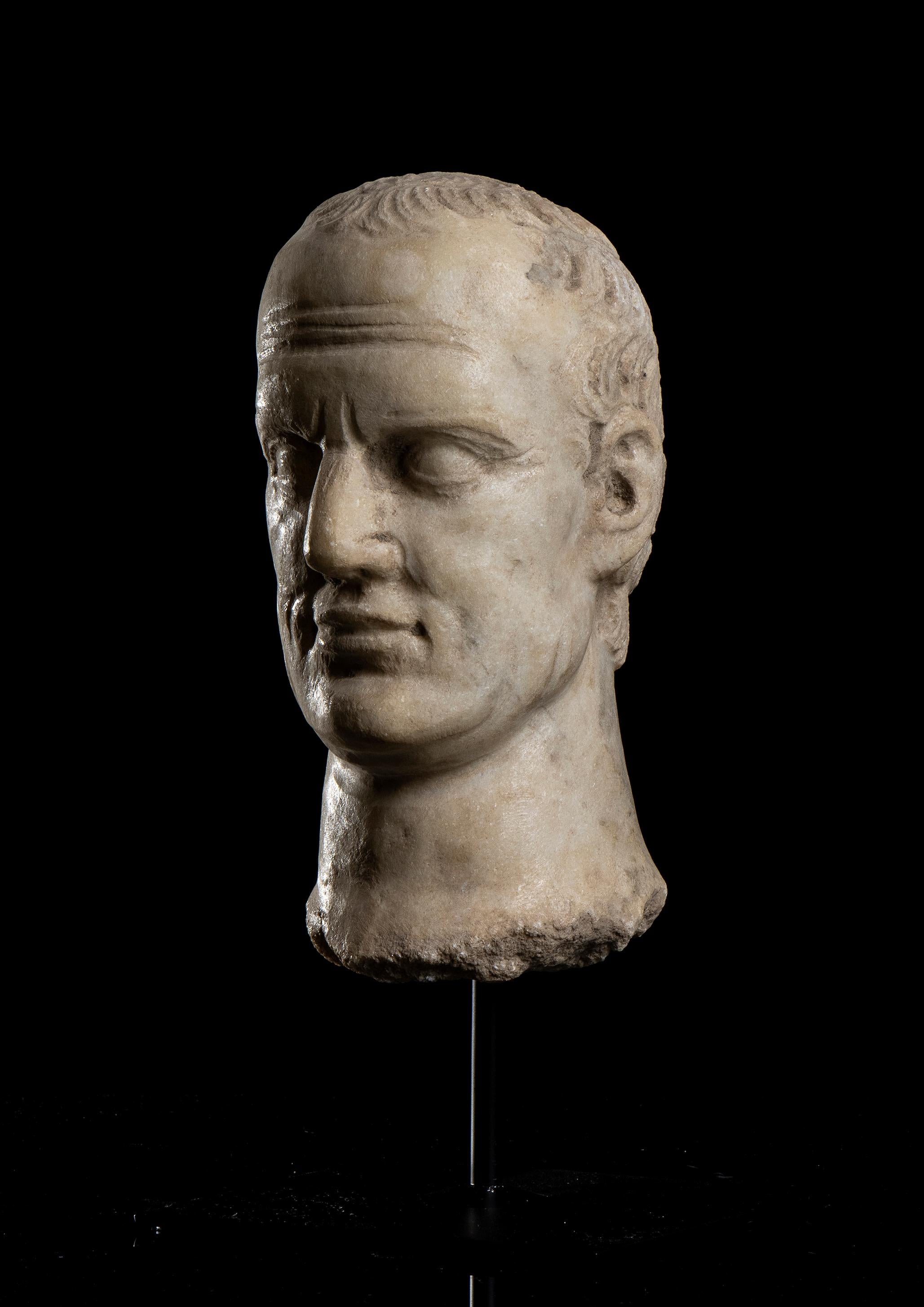 Marble Sculpture Head Portrait of Julius Caesar Grand Tour Archeological Style   For Sale 1