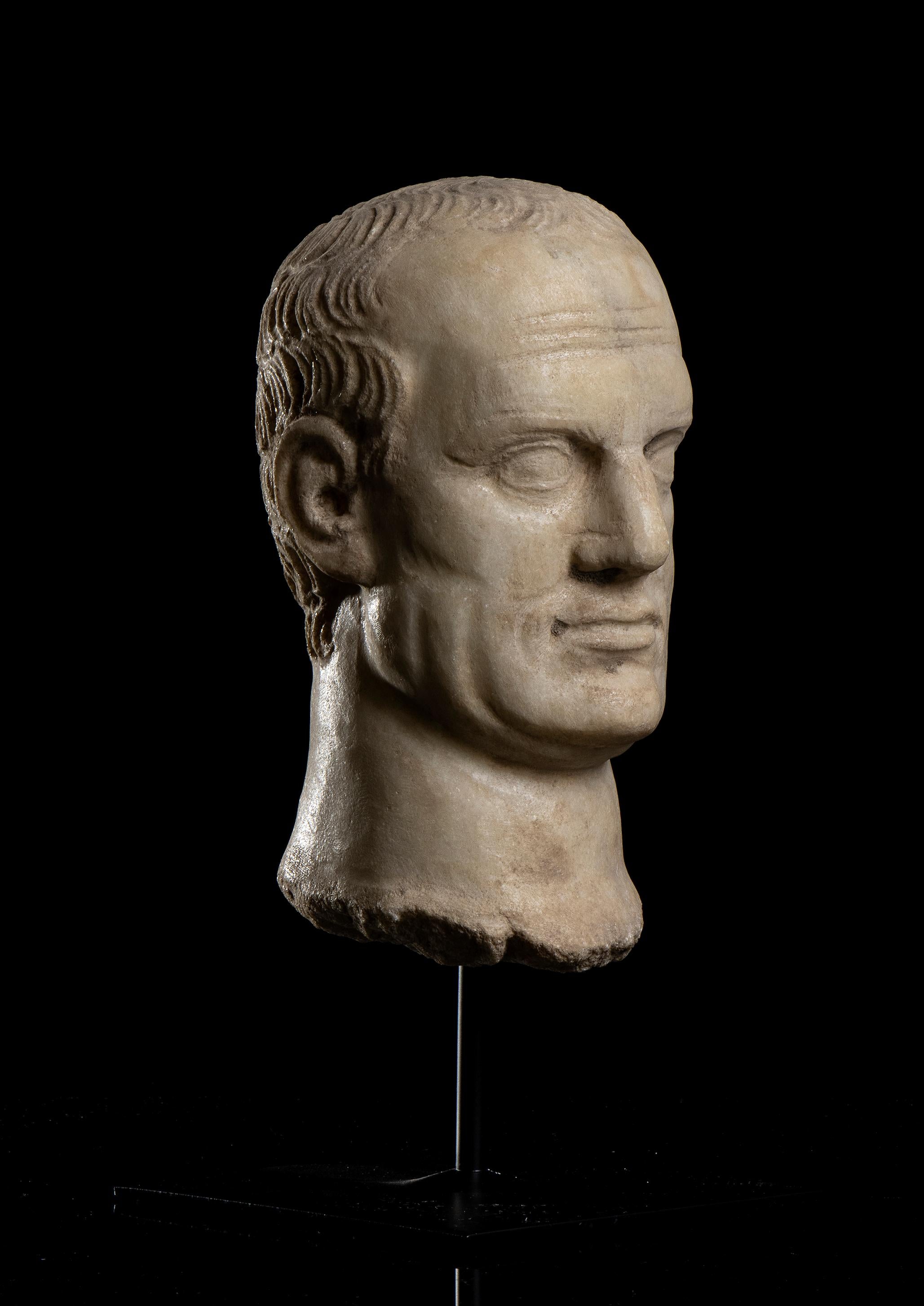 Marble Sculpture Head Portrait of Julius Caesar Grand Tour Archeological Style   For Sale 8