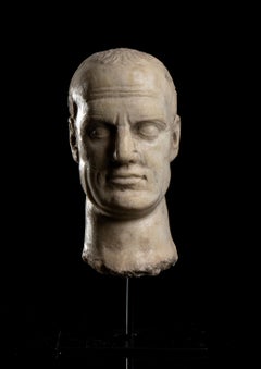Antique Marble Sculpture Head Portrait of Julius Caesar Grand Tour Archeological Style  