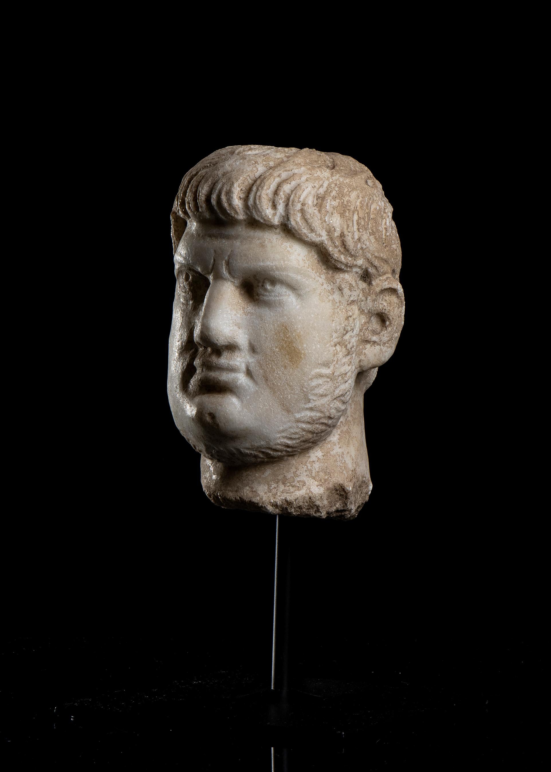 Marble Sculpture Head Portrait Of Roman Emperor Nero Archeological Style Classic For Sale 1