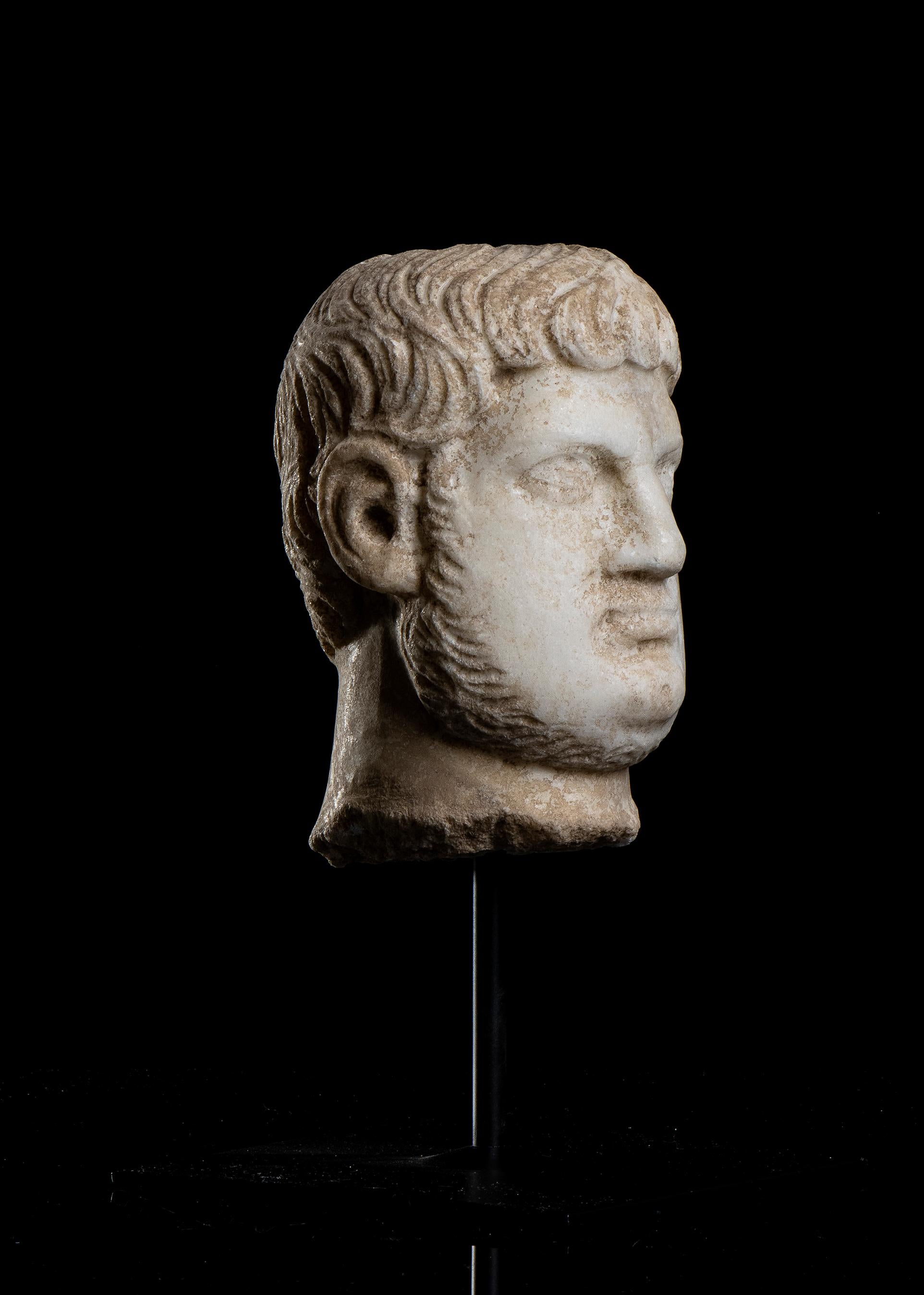 Marble Sculpture Head Portrait Of Roman Emperor Nero Archeological Style Classic For Sale 8