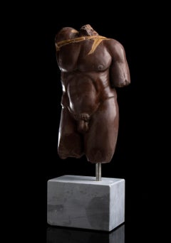 Scultura in marmo di nudo maschile classico romano Rosso Antico Torso Grand Tour XIX