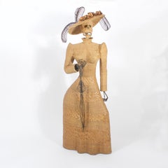 Vintage Mario Torres Wicker Sculpture of a Woman