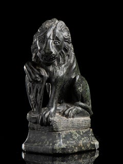 Marzocco Lion Sculpture in Verde Prato Marble, Italian, 20th Century