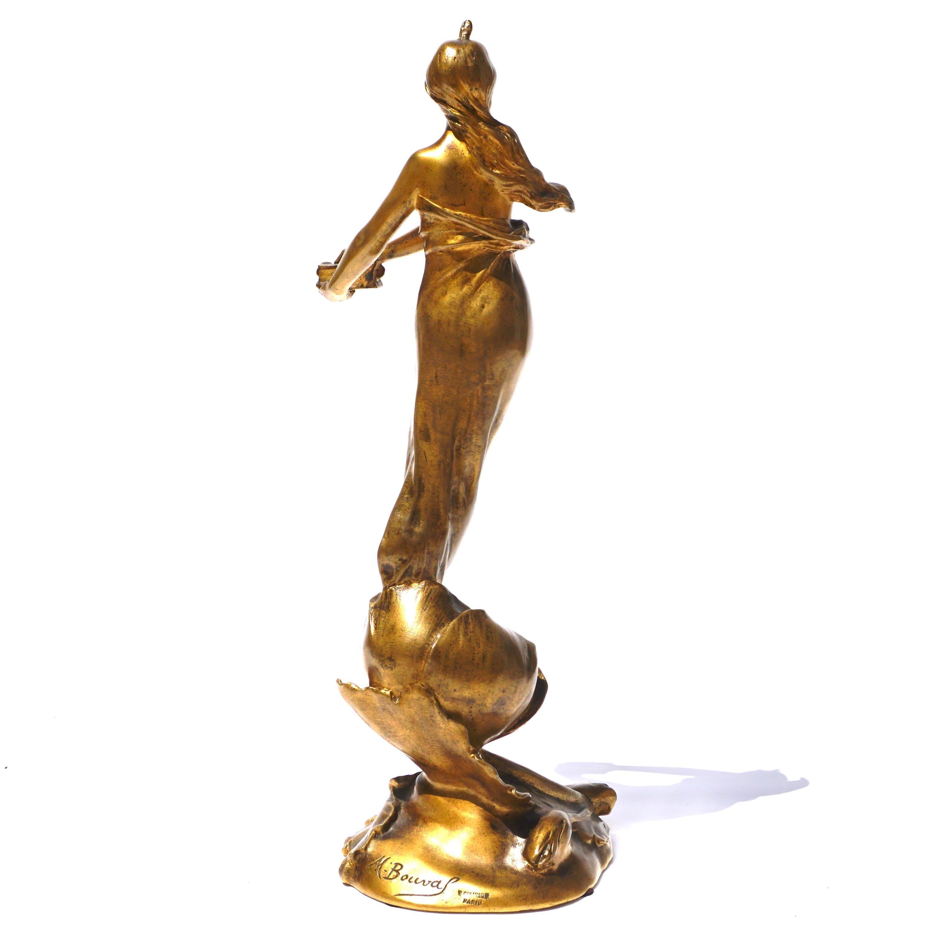 Maurice Bouval Art Nouveau Gilt Bronze Sculpture For Sale 3