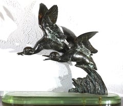 Maximilien-Louis Fiot Bronze Ducks In Flight Sculpture