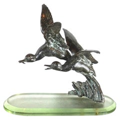 Antique Maximilien-Louis Fiot Bronze Ducks In Flight Sculpture