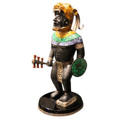 Mayan or Aztec Warrior Sculpture with Lapis, Tiger Eye and Malachite Inlay