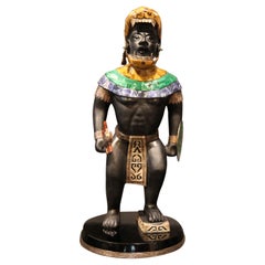 Mayan or Aztec Warrior Sculpture with Lapis, Tiger Eye and Malachite Inlay
