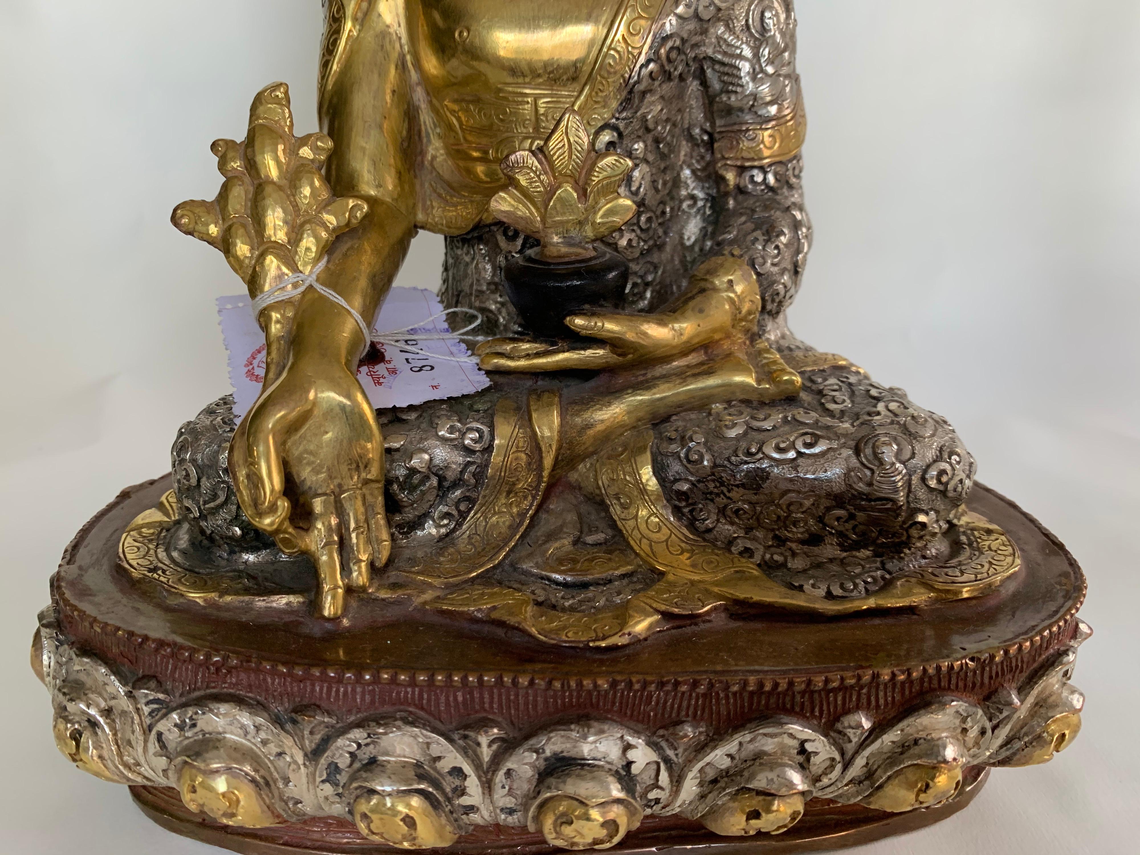 Medicine Buddha Statue 9.5 Inch with 24 Gold Handcrafted by Lost Wax Process For Sale 3