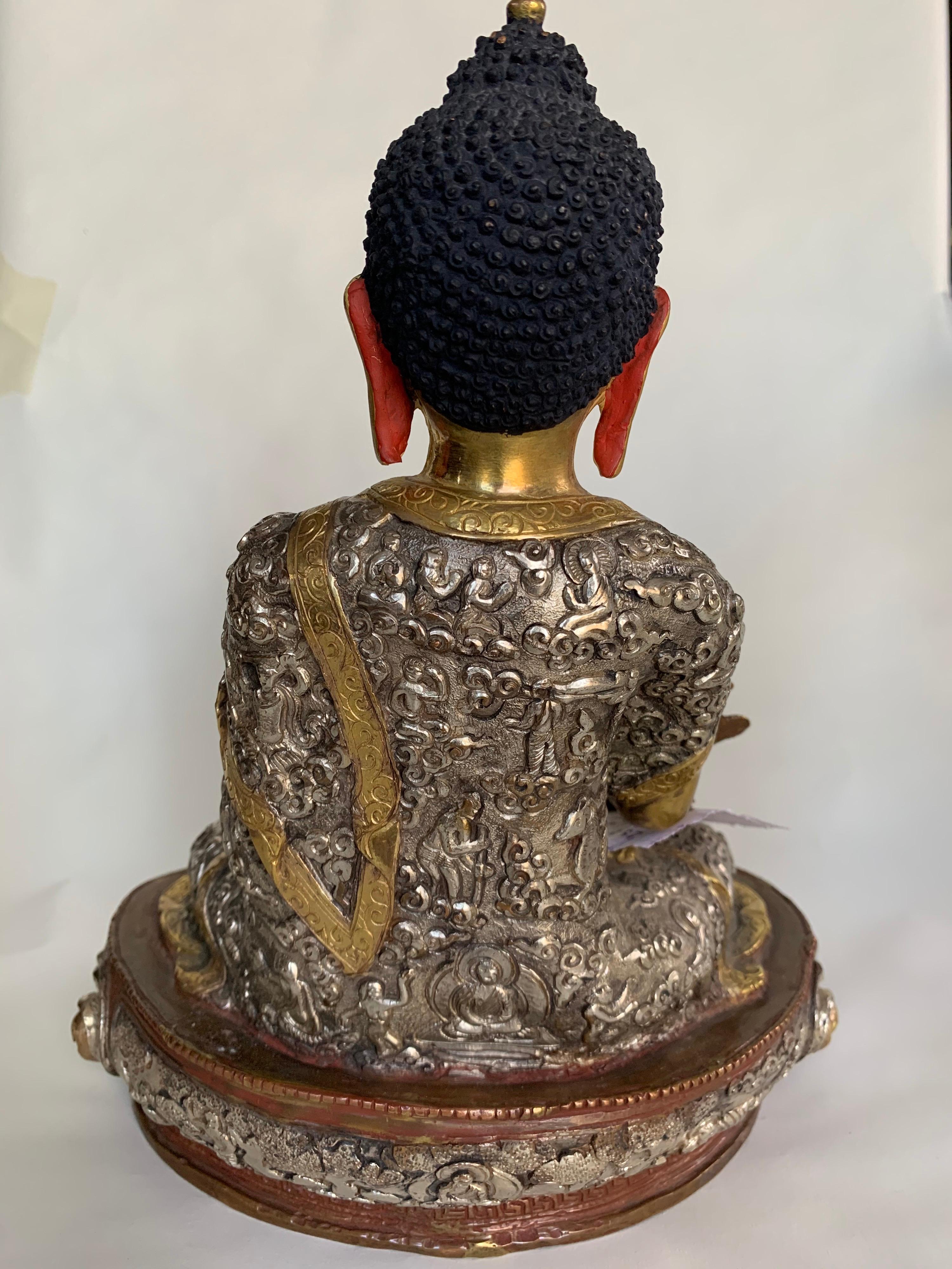Medicine Buddha Statue 9.5 Inch with 24 Gold Handcrafted by Lost Wax Process - Other Art Style Sculpture by Unknown