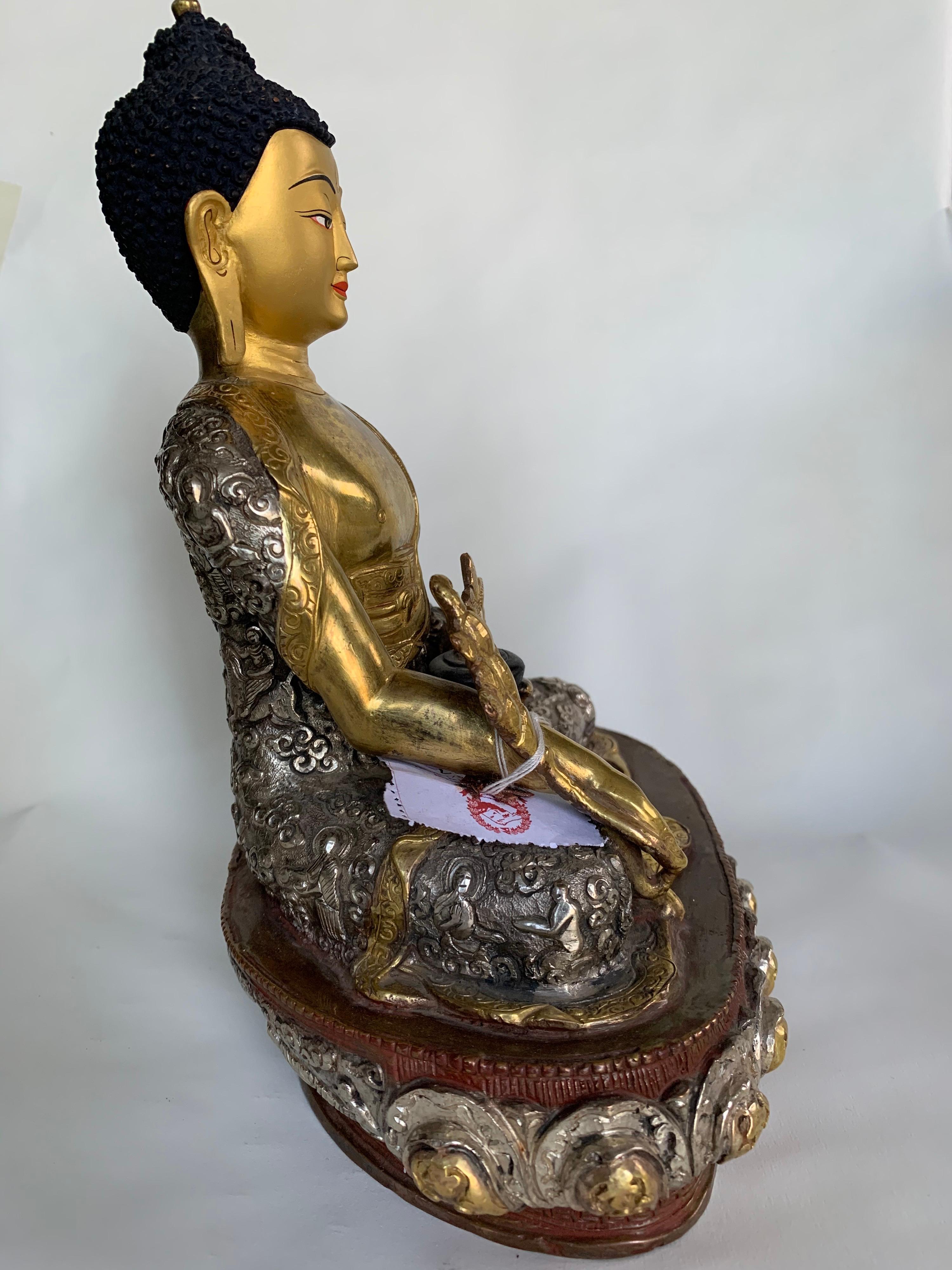 This statue is handcrafted by lost wax process which is one of the ancient process of metal craft. Medicine History Buddha is seated in 