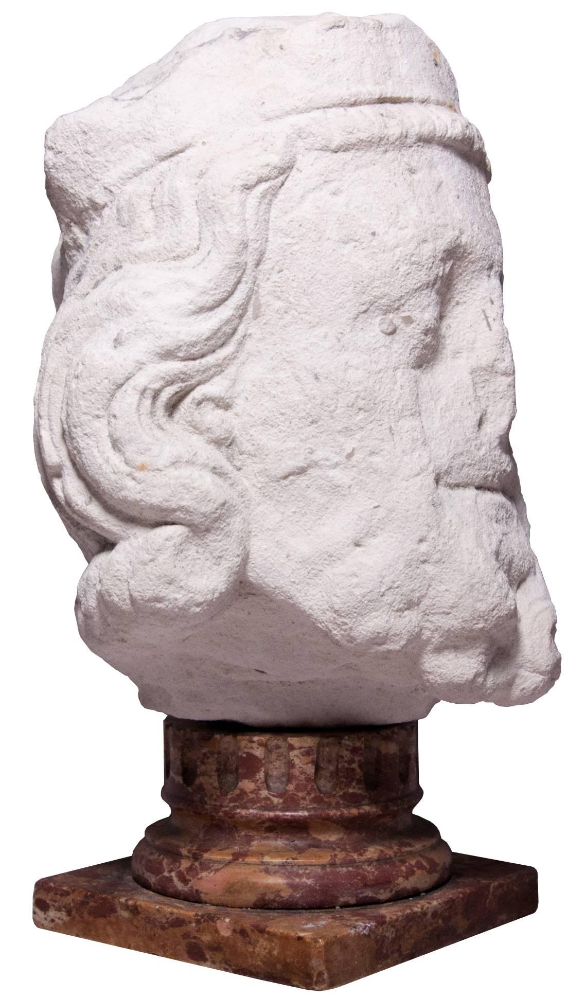 Medieval head of a crowned king, XIV th century - Gray Figurative Sculpture by Unknown
