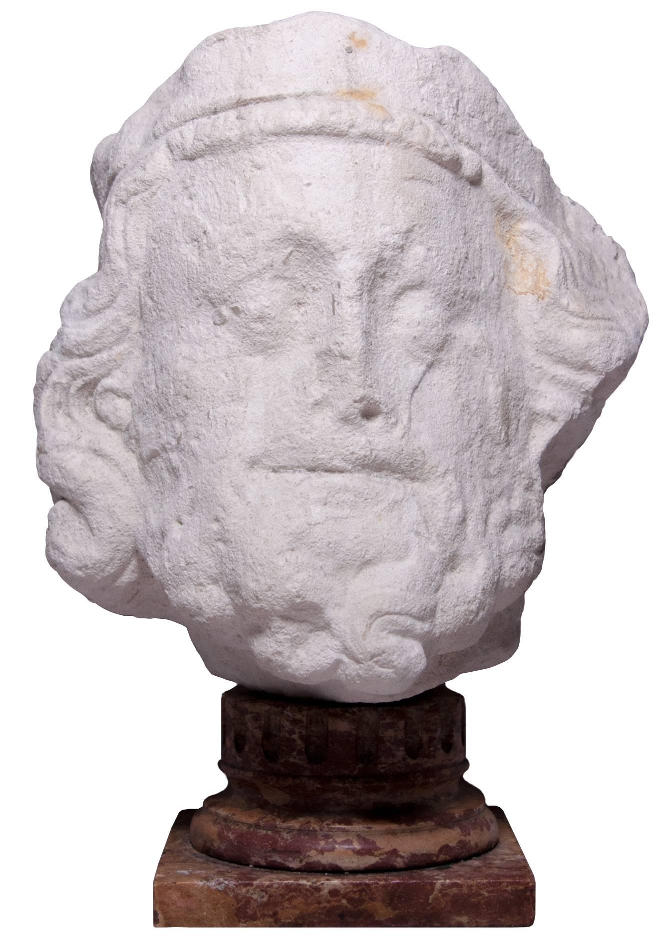 Unknown Figurative Sculpture - Medieval head of a crowned king, XIV th century
