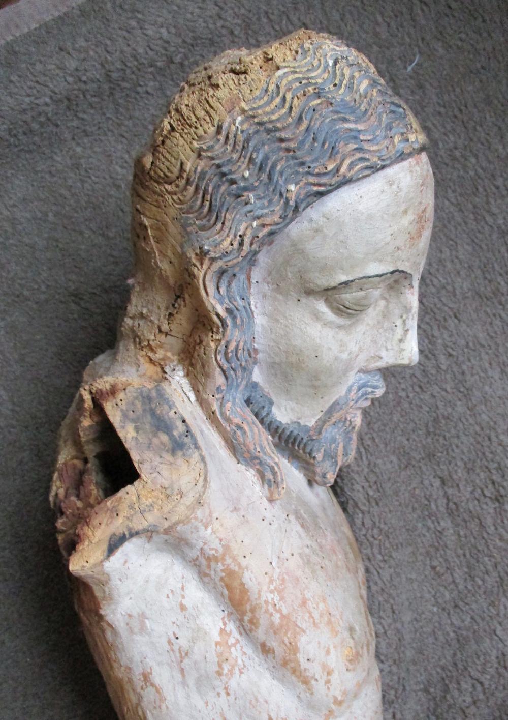 Medieval Rennaissance early Christ fragment - Gothic Sculpture by Unknown