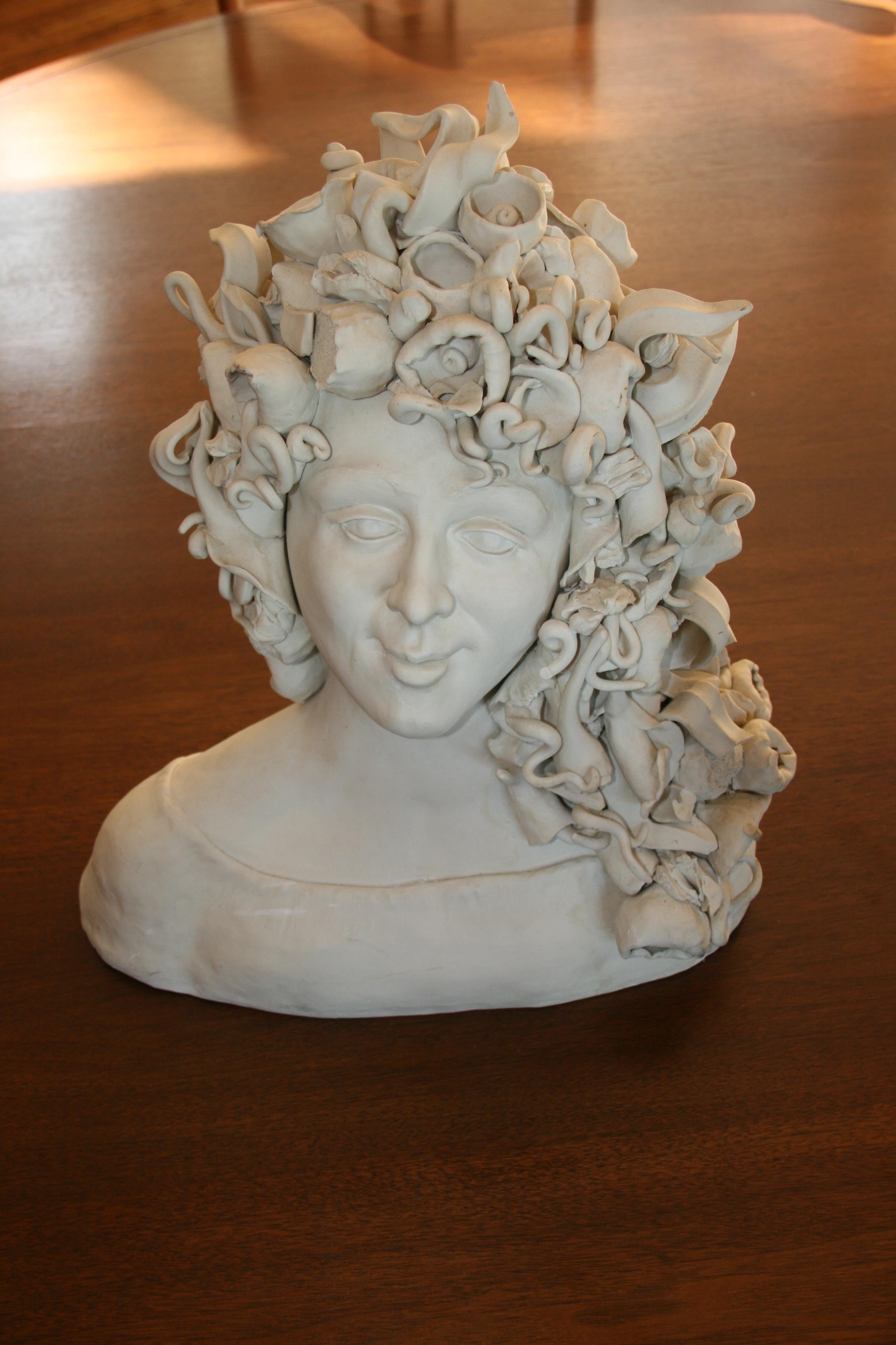 Unknown Figurative Sculpture - Medusa White Porcelain Sicilian Artist Made Sculpture