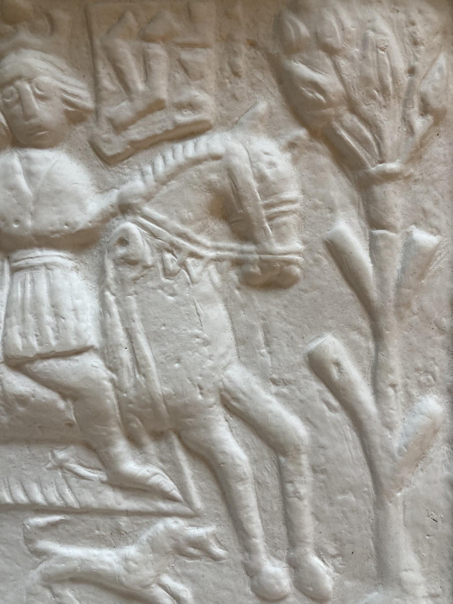 Men on a Horse Medieval Tile Gypsum Cast - Sculpture by Unknown