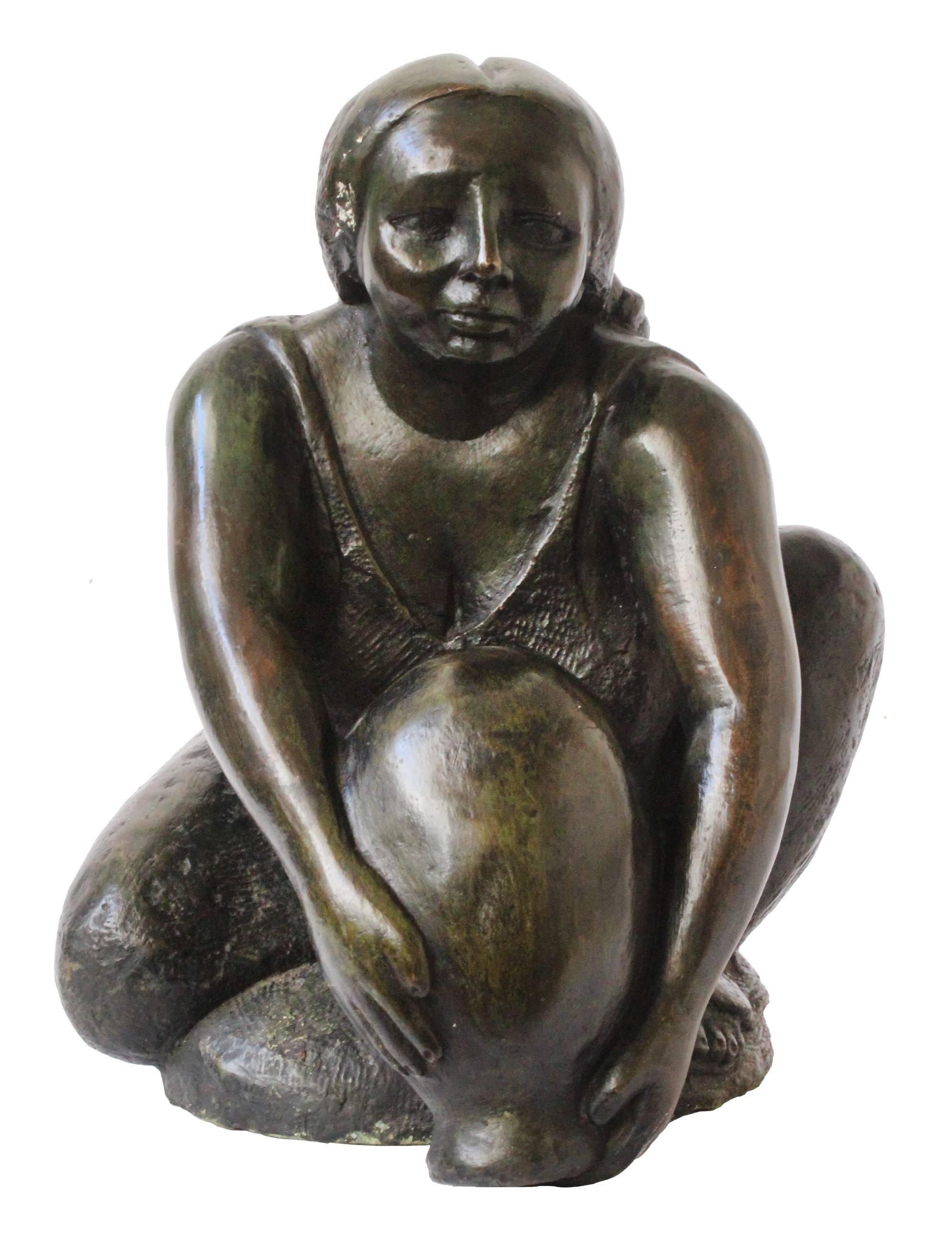 Unknown Figurative Sculpture - Mexican indian woman with Water Pot (In the style of Francisco Zúñiga)