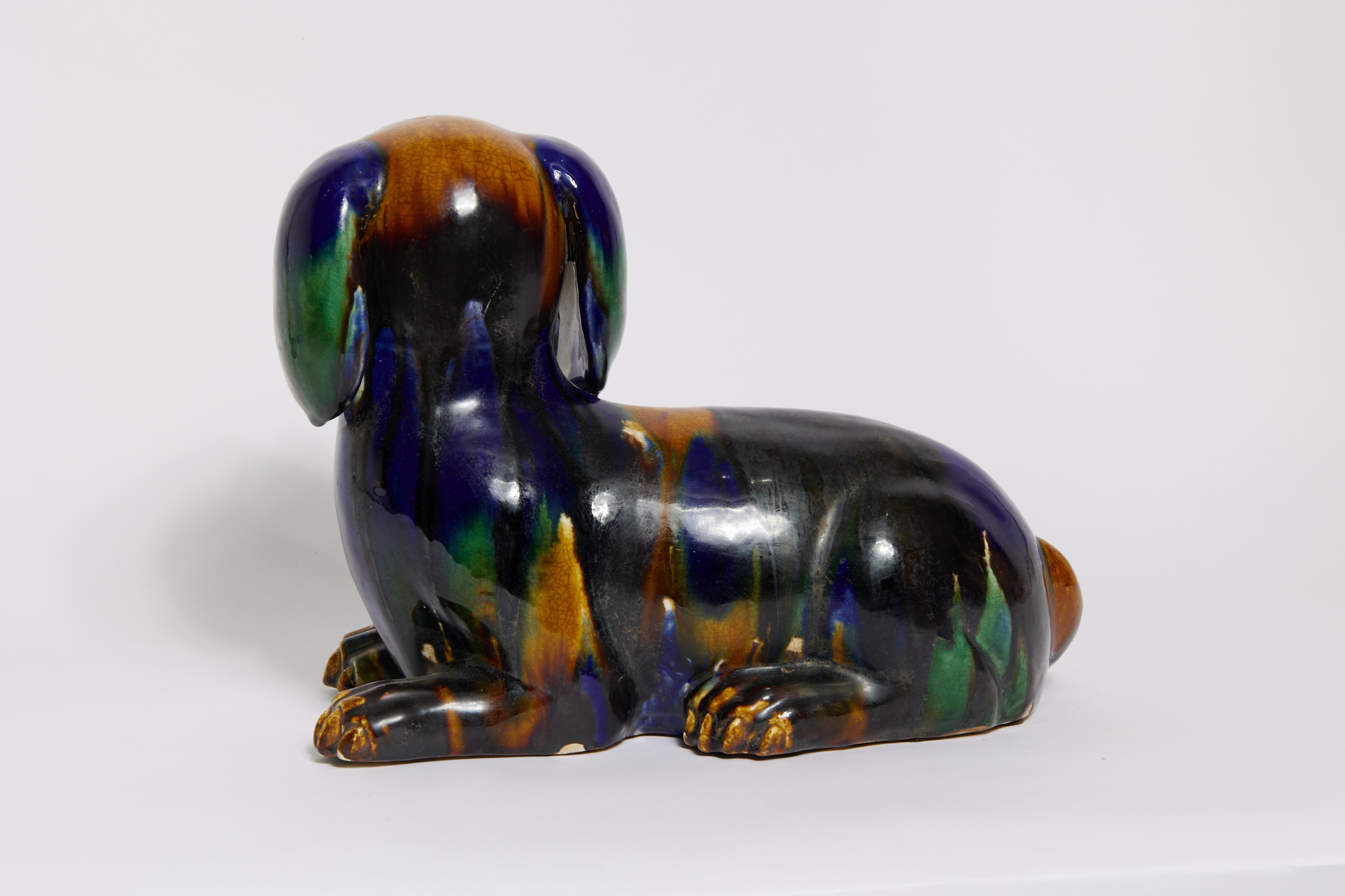 Early 20th Century drip glaze ceramic dog sculpture in the style of Tang/Sancai - Sculpture by Unknown