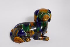 Early 20th Century drip glaze ceramic dog sculpture in the style of Tang/Sancai