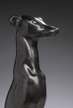 Mid Century Bronze Dog Portrait of a Whippet or Greyhound