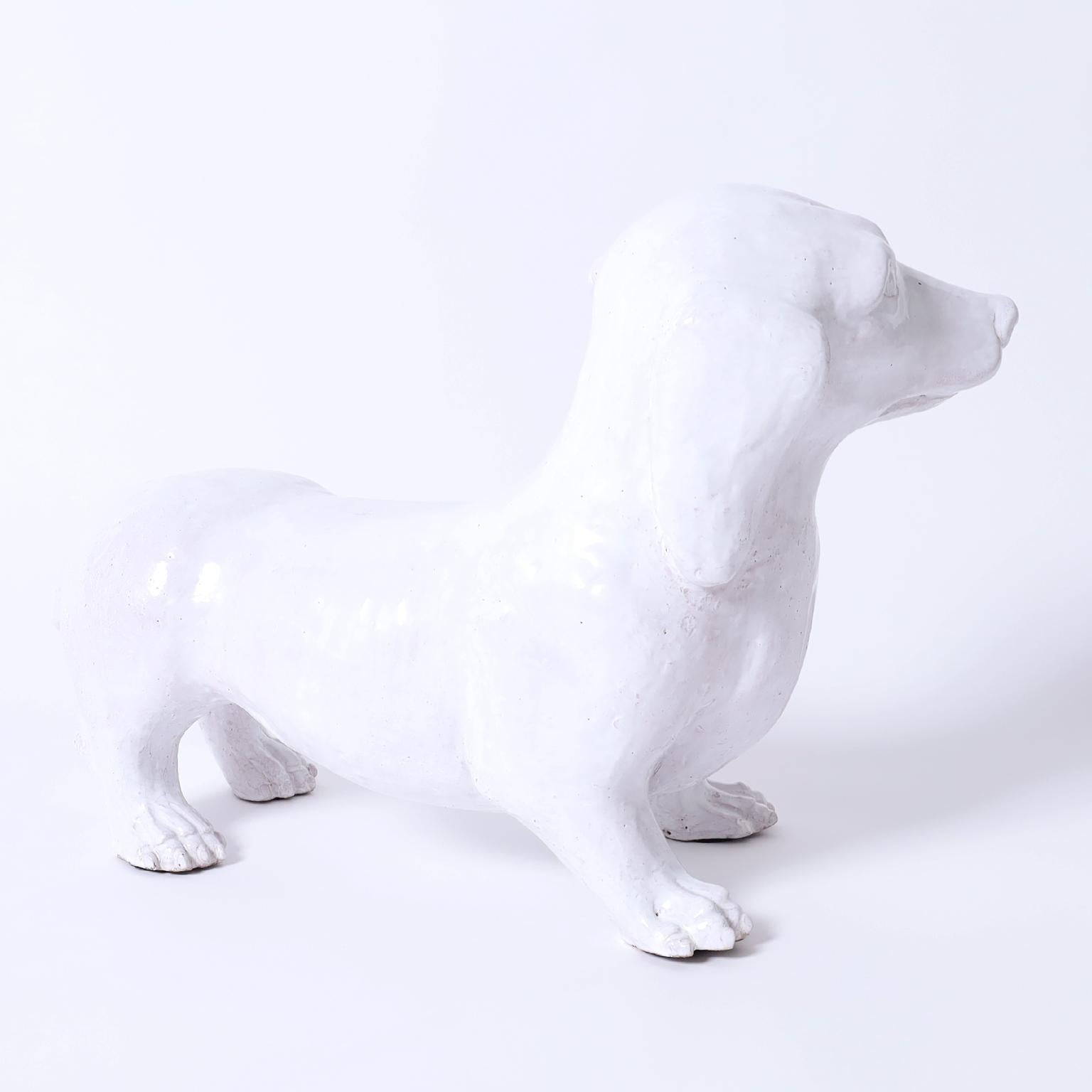 Mid-Century Glazed Terra Cotta Dachshund or Dog Sculpture For Sale 1
