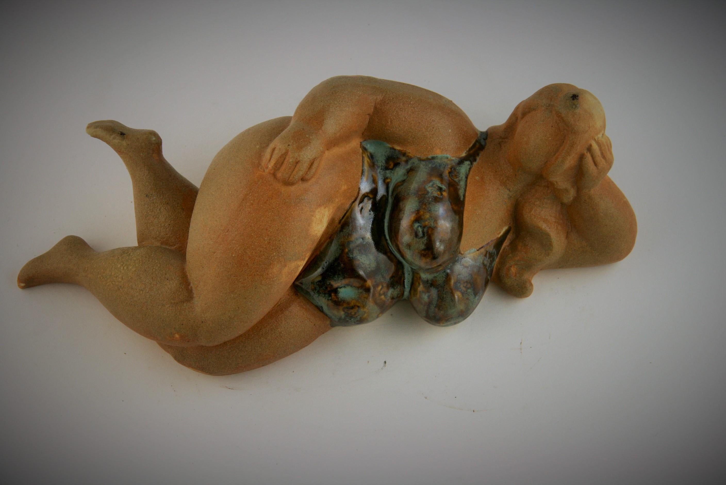 Unknown Figurative Sculpture - Mid Century Scandinavian Bathing Beauty Stone Wear Sculpture