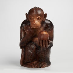 Mid Century Italian Carved Wood Monkey by Macabo