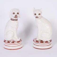 Mid Century Italian Ceramic or Porcelain Cat and Dog Sculptures
