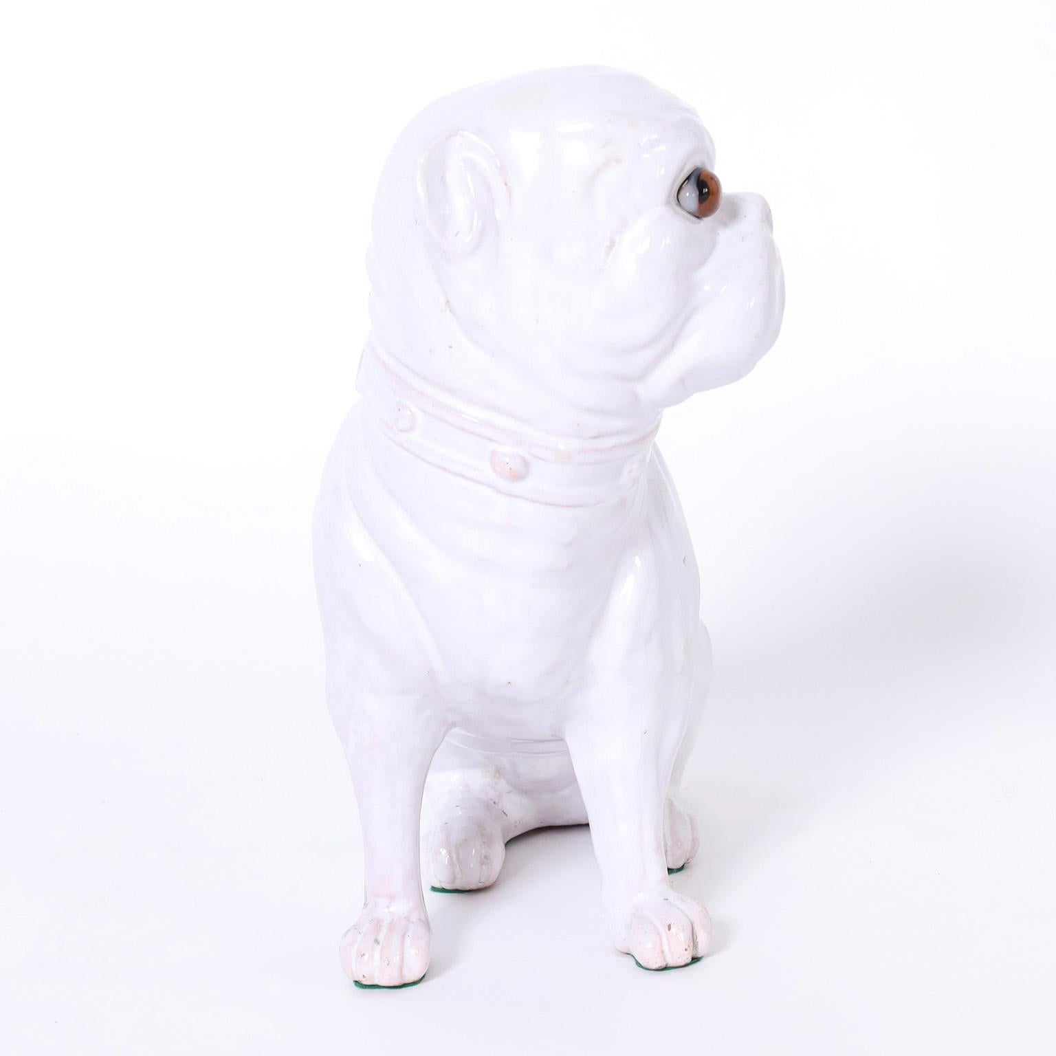 Mid-Century Italian Glazed Terra Earthenware French Bulldog Sculpture For Sale 1
