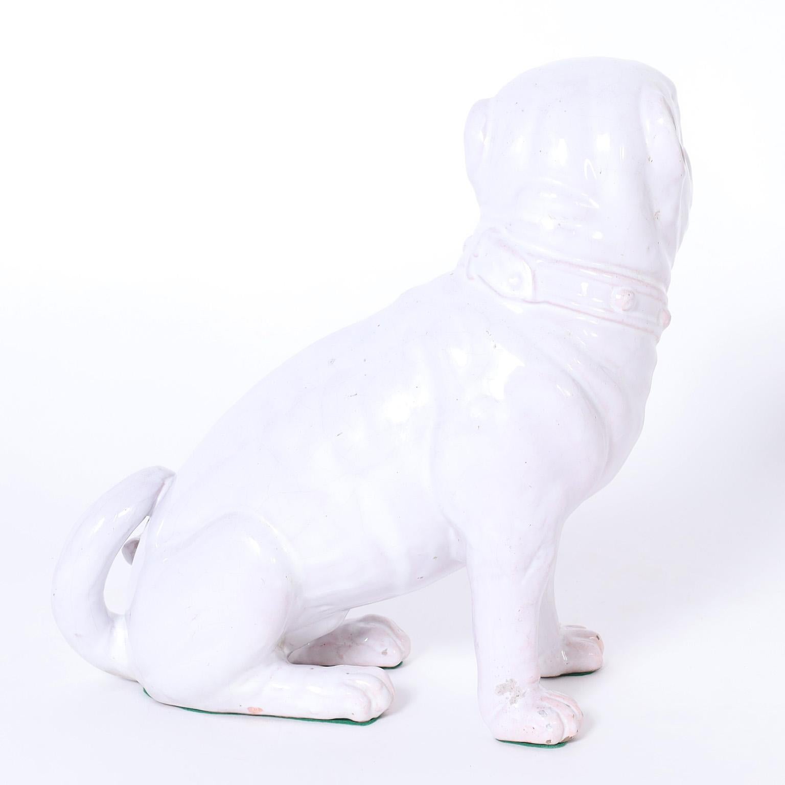 Mid-Century Italian Glazed Terra Earthenware French Bulldog Sculpture For Sale 2