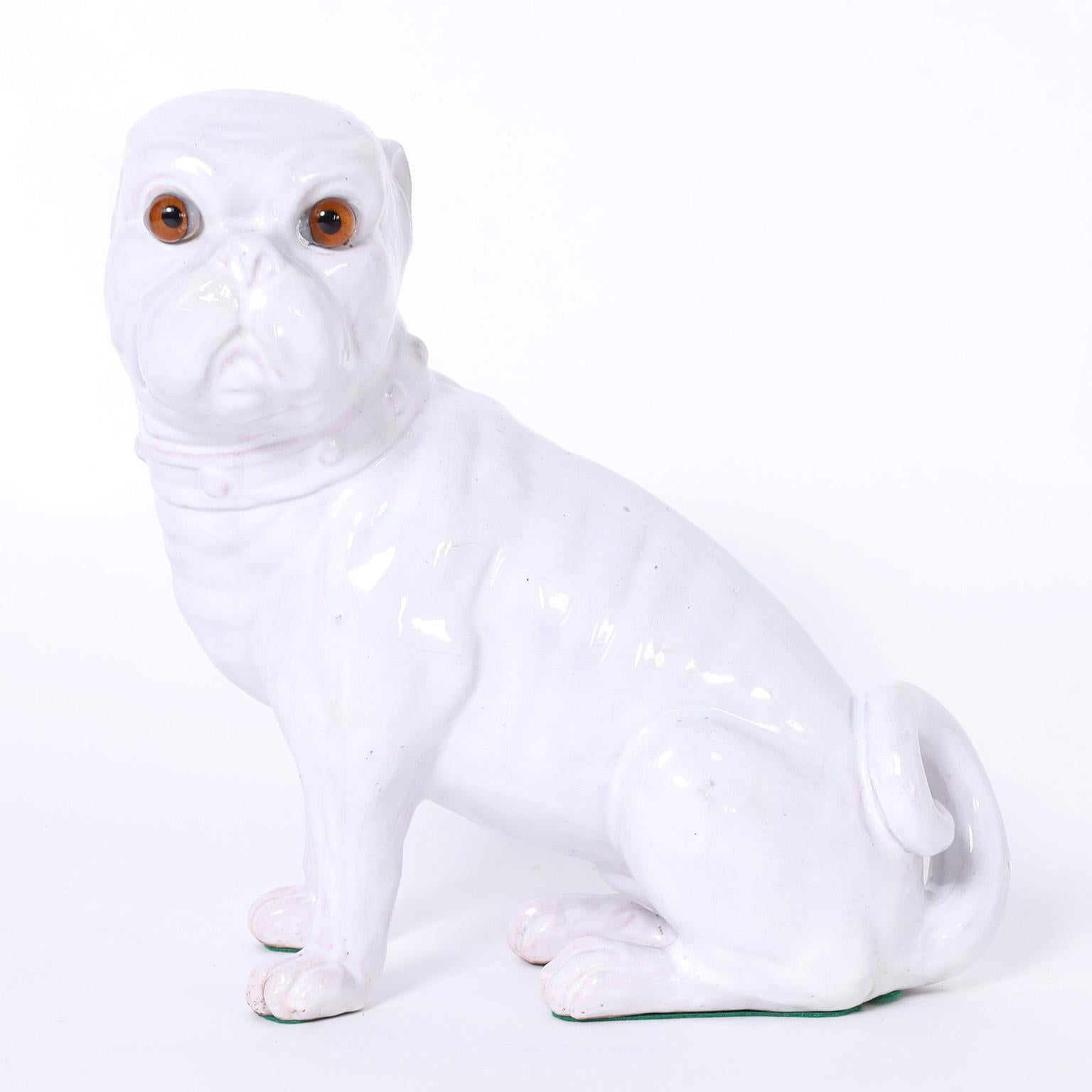 Escultura de Bulldog Francés de mediados de siglo en loza esmaltada italiana - Sculpture de Unknown