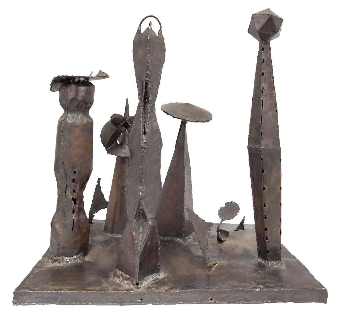 Mid Century Modern Brutalist Welded Expressionist Sculpture After Paul Evans