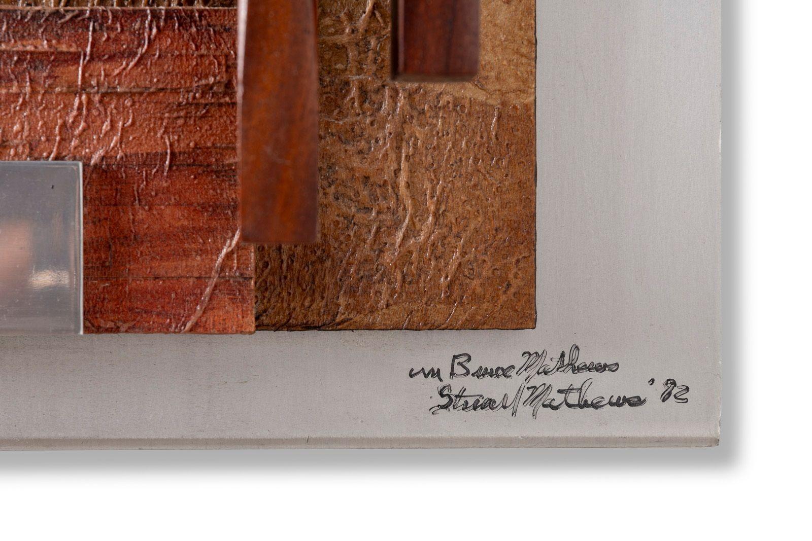 Scultura geometrica da parete in acciaio e legno di Stuart Mathews, stile metà del secolo scorso in vendita 1
