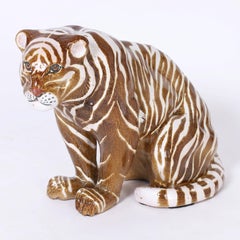 Mid Century Terra Cotta Tiger Sculpture