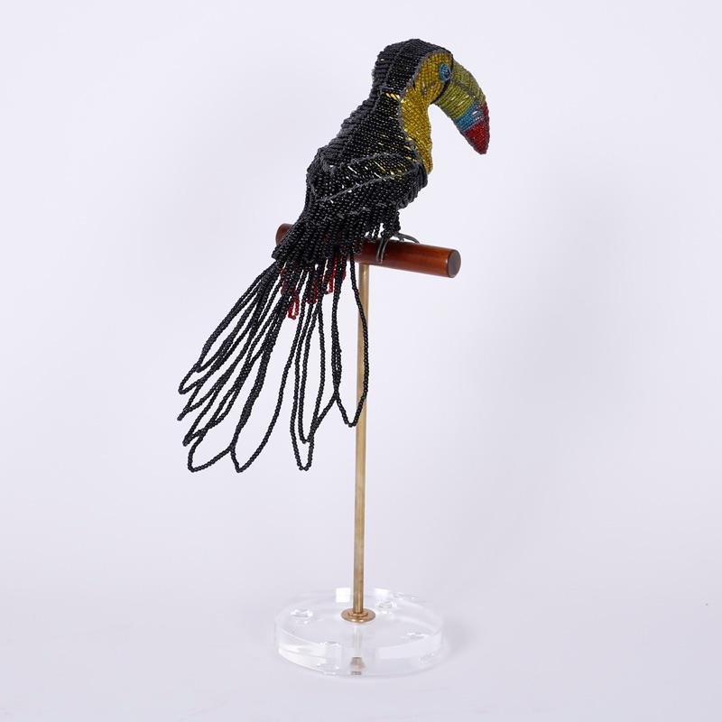 Mid-Century Tropical Glass Bead Toucan Sculpture For Sale 1