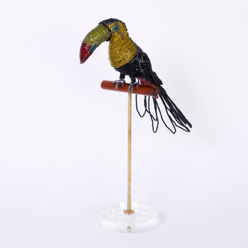 Mid-Century Tropical Glass Bead Toucan Sculpture