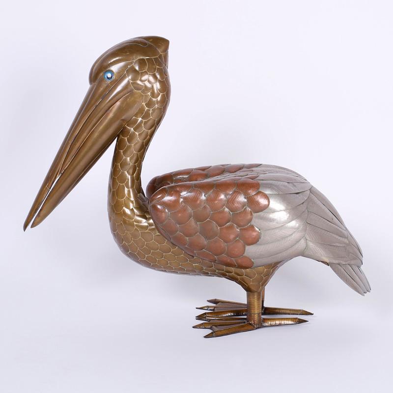 metal pelican statue