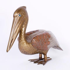 Midcentury Brass and Copper Pelican Sculpture