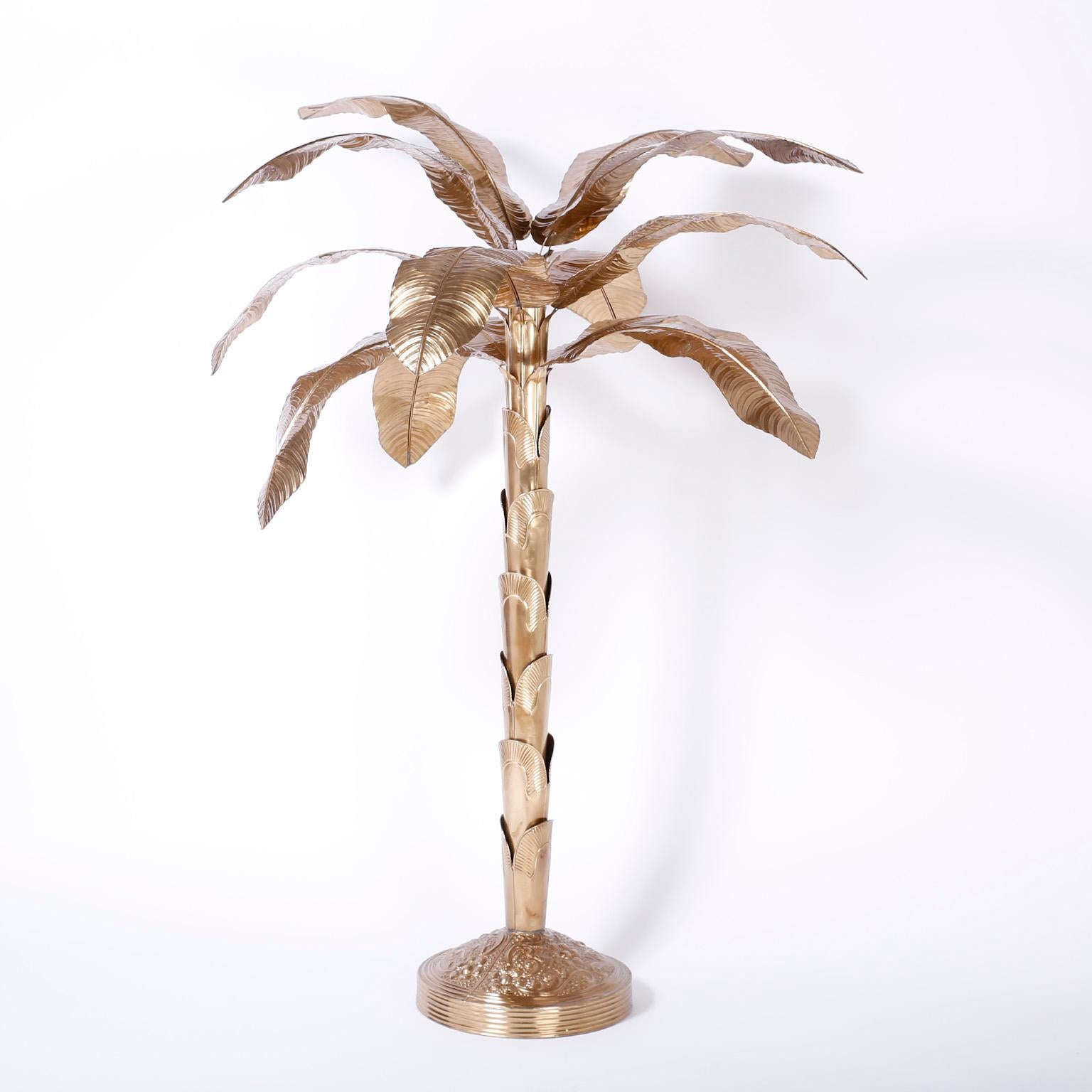 Midcentury Brass Palm or Banana Tree Sculpture