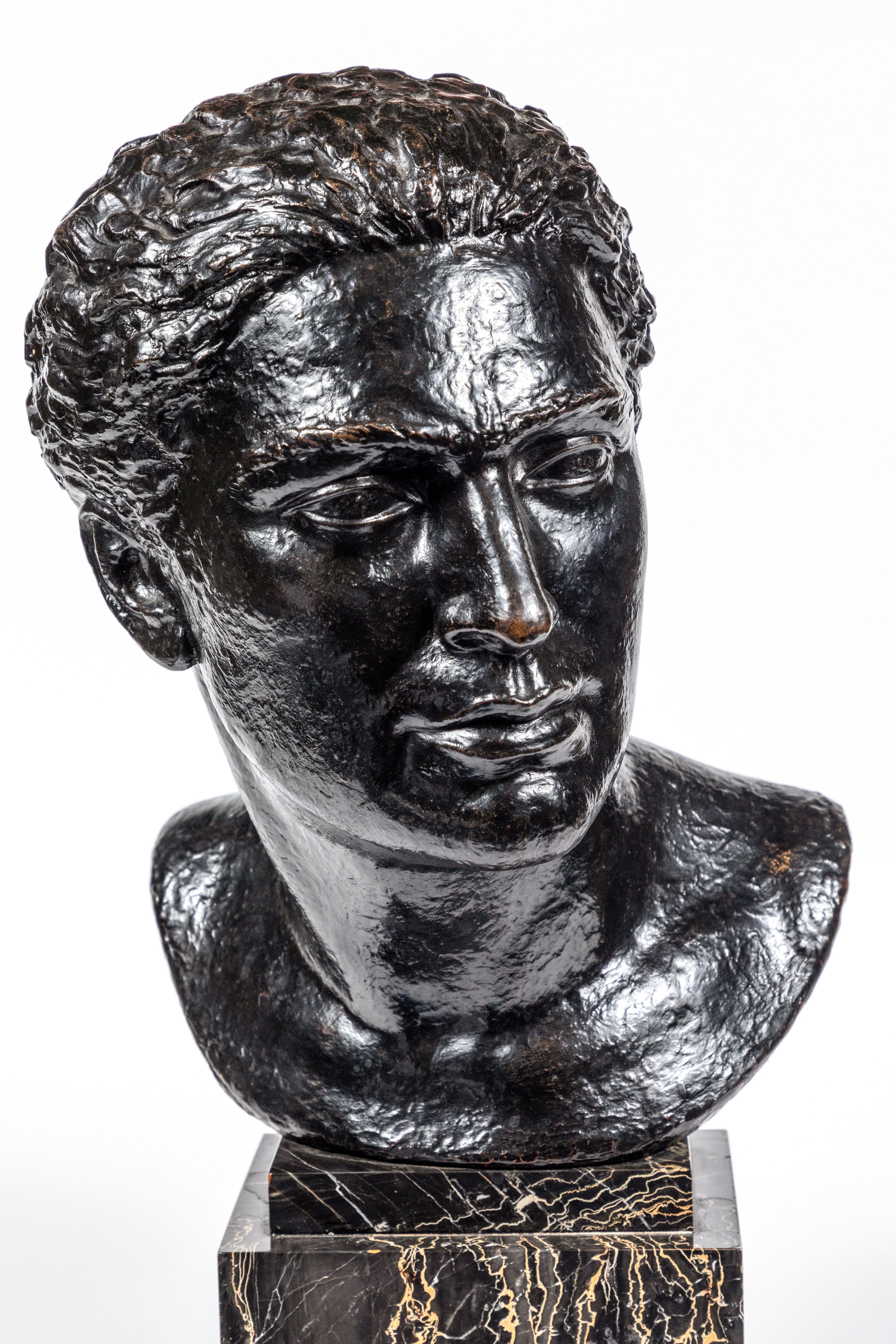 Midcentury Bronze Bust of Man - Gold Figurative Sculpture by Unknown
